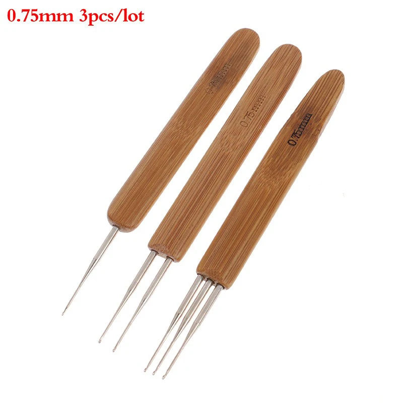 3Pcs 0.5/0.75MM Wooden Hair Crochet Needle Dreadlocks Braids Hair Crochet Hook Single/Double/Three Head Hair Crocheting Needles Peaceful Pleasures Health and Wellness set 075mm