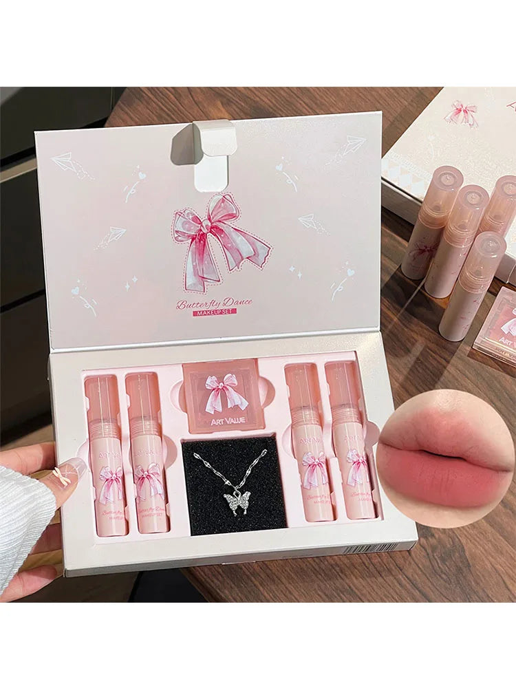 6-Piece Matte Lip Gloss & Blush Set with Necklace | ARTVALUE
