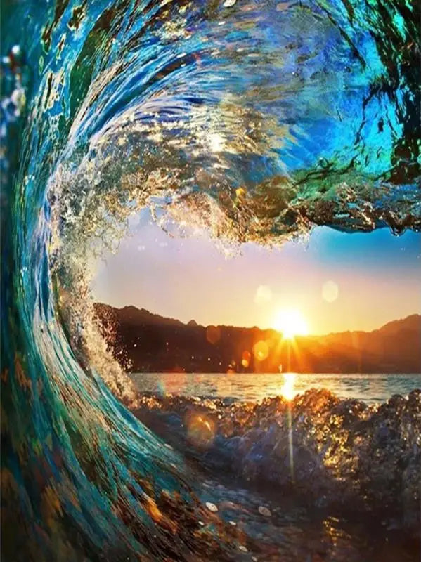 GATYZTORY Crystal Diamond Painting With Frame Sea Landscape Full Square Round Cross Stitch Mosaic Embroidery Wall Decors Gift Peaceful Pleasures Health and Wellness DZDP371 40x60cm Unframed