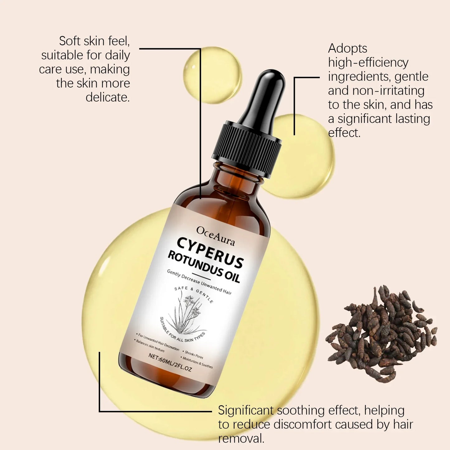 Cyperus Rotundus Hair Growth Inhibitor Oil – Natural 60ml