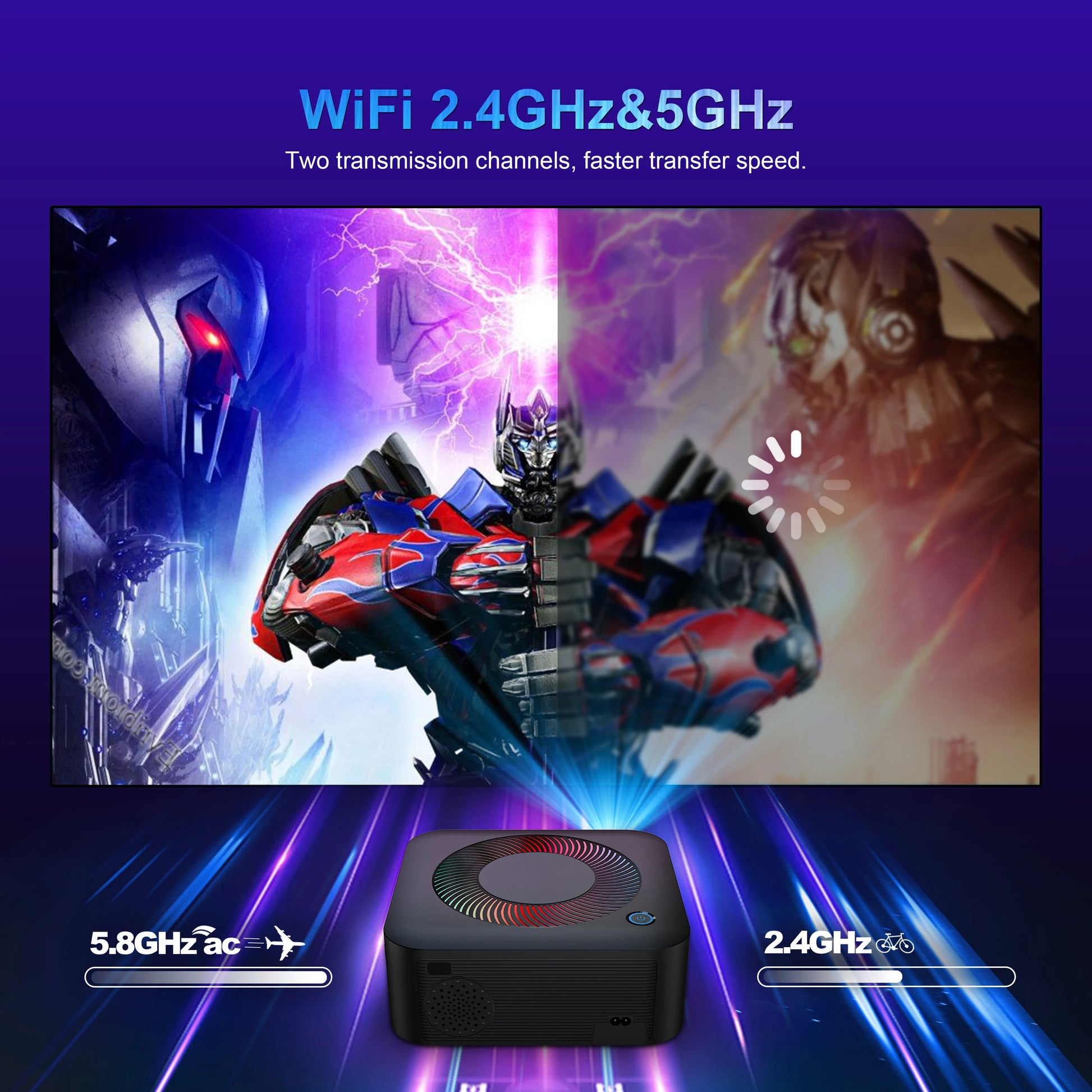 Home Cinema Portable Projector Support 4K Portable Projector HD Manual Focus Keystone Correction BT5.0 WIFI Movie Home Cinema Peaceful Pleasures Health and Wellness