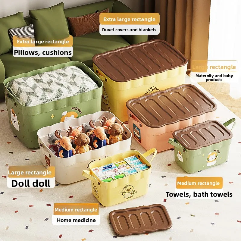 Cartoon Pattern Lidded Storage Box for Toys Snacks Dustproof Desktop Container Household Storage Solution for Various Items Peaceful Pleasures Health and Wellness