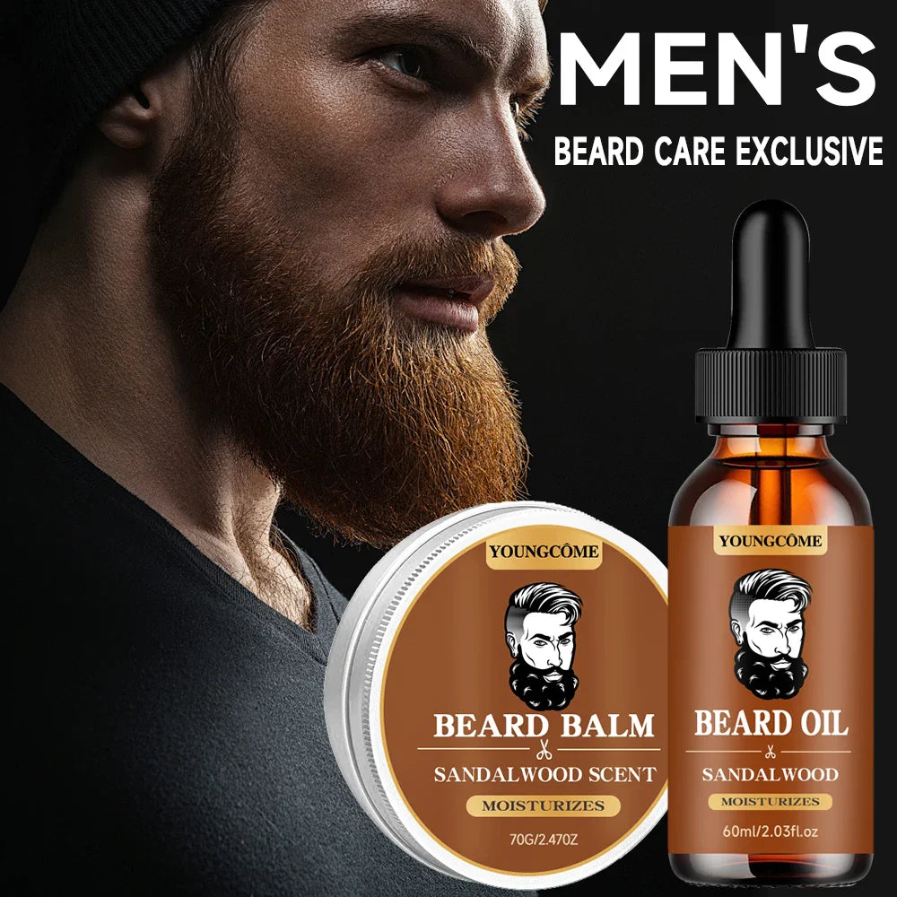 YOUNGCOME Beard Growth Oil & Sandalwood Balm | Argan Oil Kit