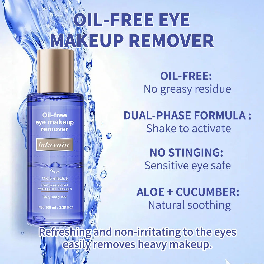 Lakerain Eye Makeup Remover 100ml Oil-Free Soothing Ingredients Gently Dissolves Eye Makeup No Stinging Safe for Sensitive Eyes Peaceful Pleasures Health and Wellness