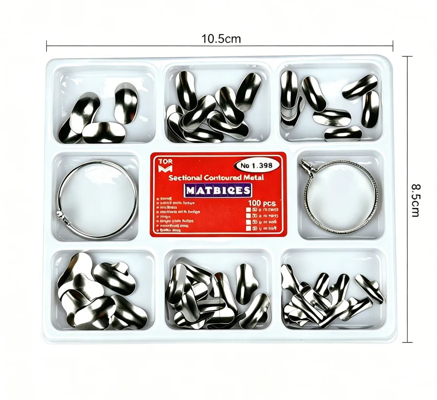 100Pcs Dental Sectional Contoured Metal Matrix Strips & Rings