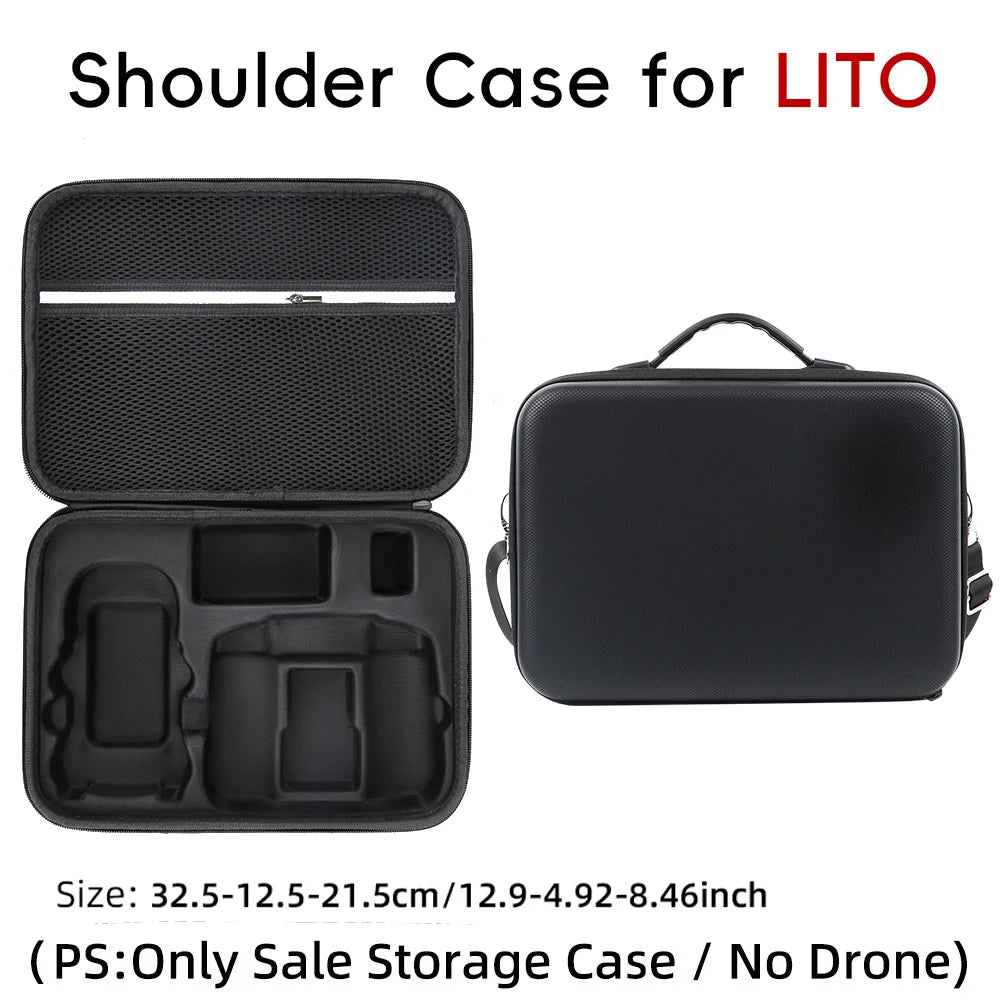 Integrated Lining Design For DJI Lito X1 Lito 1 RC 2 RC N3 All-In-One PU Storage Case With Shoulder Strap For Easy Portability Peaceful Pleasures Health and Wellness black