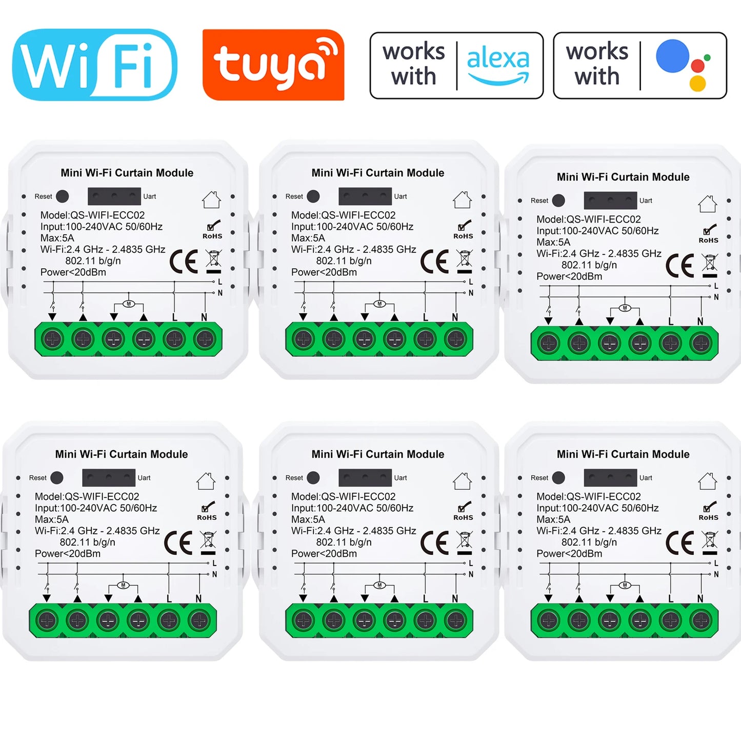 Tuya WiFi/ZIGBEE Smart Curtain Module Blinds Motor Home Intelligent Appliance Mobilephone APP Remotely Control Curtain Peaceful Pleasures Health and Wellness 6pcs WIFI