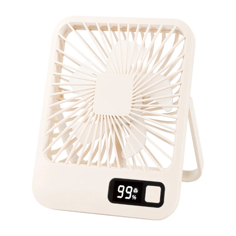 Rechargeable Portable Foldable Desktop Fan Type-C Five-speed Adjustment Strong Wind Low Noise LED Power Display Convenient Peaceful Pleasures Health and Wellness Yellow