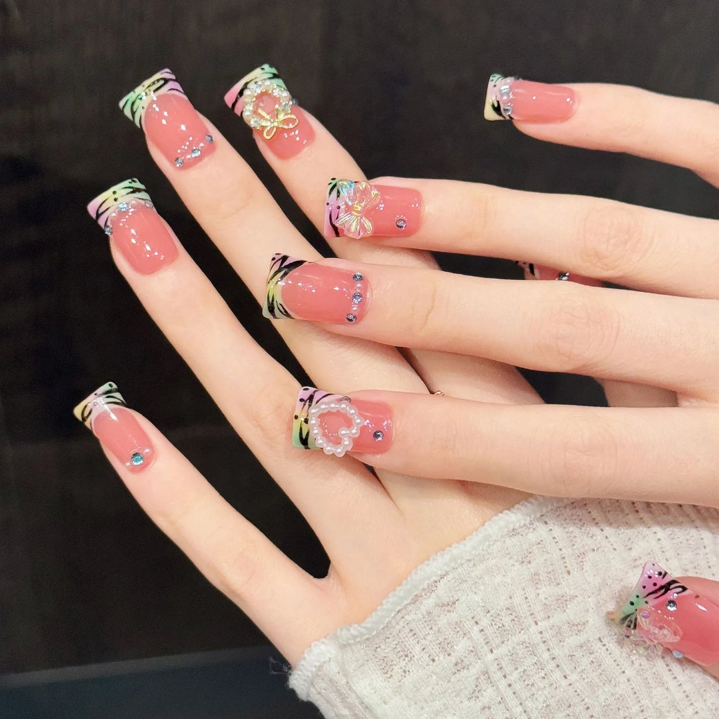 Duckbill Press On Nails – Orange Pink Gradient French Tip 10pcs