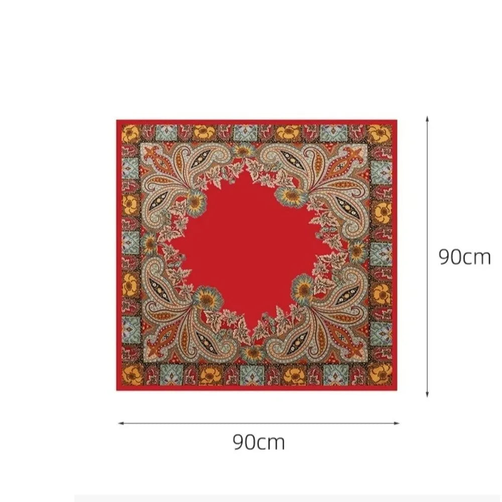90x90cm Satin Square Scarf – Bohemian Floral Hair Wrap & Shawl