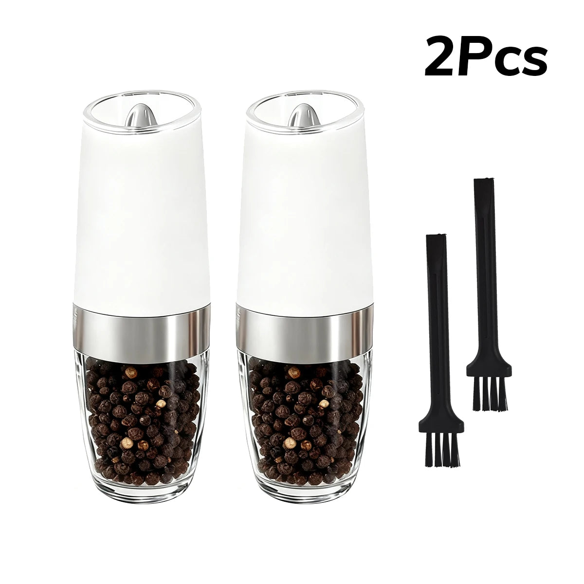 1/2pcs Gravity Electric Pepper and Salt Stainless Steel Grinder Set with Adjustable Coarseness Operated LED Light Peaceful Pleasures Health and Wellness White2PCS United States