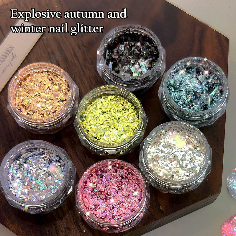 1 Box Holographic Pure Shiny Glitter Flakes Sparkly Chunky Iridescent Gold Silver Metallic Mermaid Nail Art Powder Sequins Peaceful Pleasures Health and Wellness