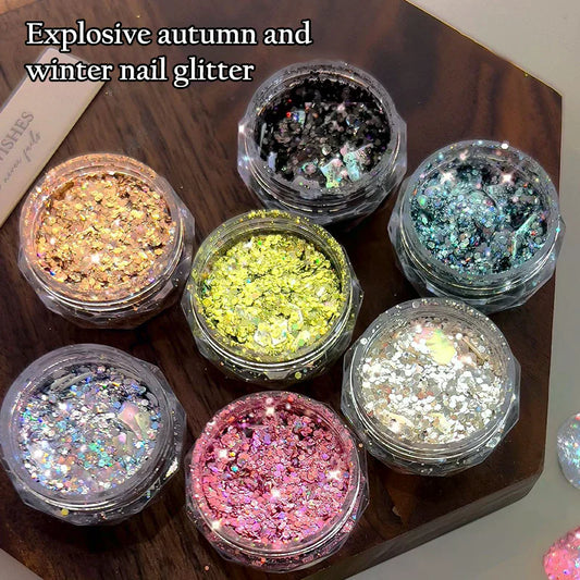 1 Box Holographic Pure Shiny Glitter Flakes Sparkly Chunky Iridescent Gold Silver Metallic Mermaid Nail Art Powder Sequins Peaceful Pleasures Health and Wellness