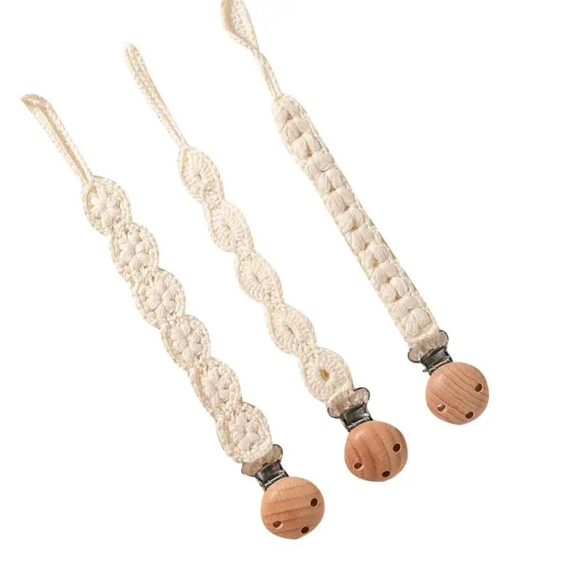 Baby Pacifier Holder Clips with Wooden Teether Beads – 3-Pack