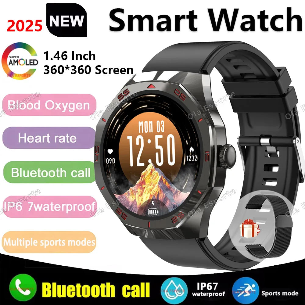 2025 New Smart Watch Men Women AMOLED HD Screen GPS Tracker Bluetooth Call Waterproof 3D Menu Fashion SmartWatch for Android IOS Peaceful Pleasures Health and Wellness Black Milan