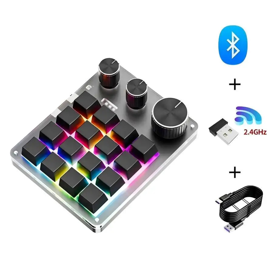 16 Keys 3 Knobs Mechanical Gaming Keyboard USB Wired Bluetooth/ Wireless Programming Macro Mini Keyboard Custom Hot-swap Keypad Peaceful Pleasures Health and Wellness Wireless 3mode Black