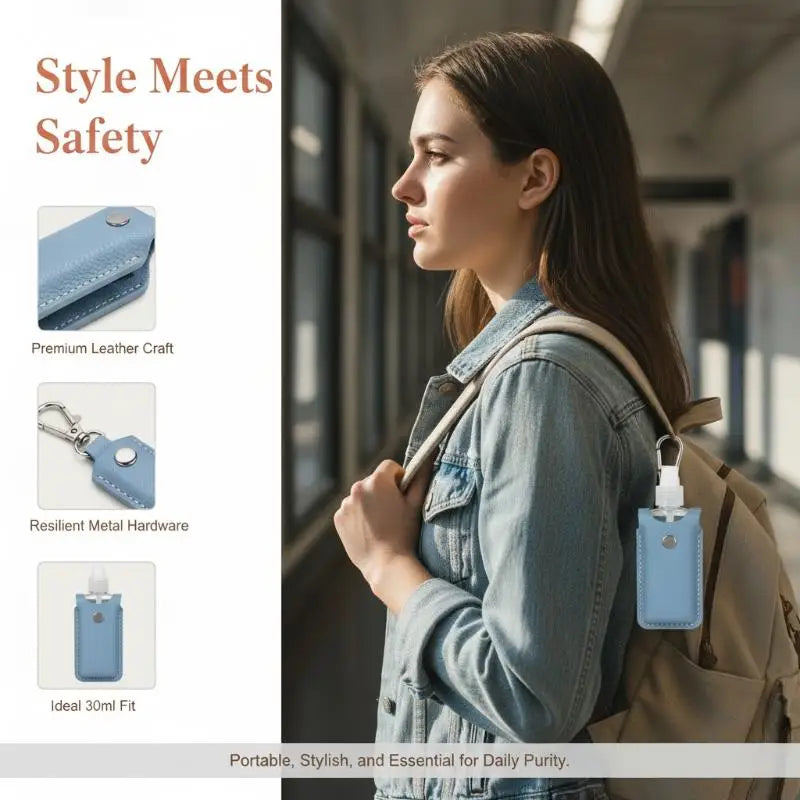 PU Leather Hand Sanitizer Holder & Refillable Bottle + Carabiner