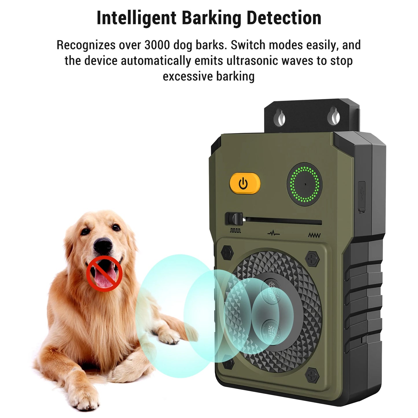 dog barking stopper Dog Barking Stopper Wall Mount Anti Bark Device 3 Modes 50ft Range Built in 2000mAh Battery Anti Bark Device Peaceful Pleasures Health and Wellness