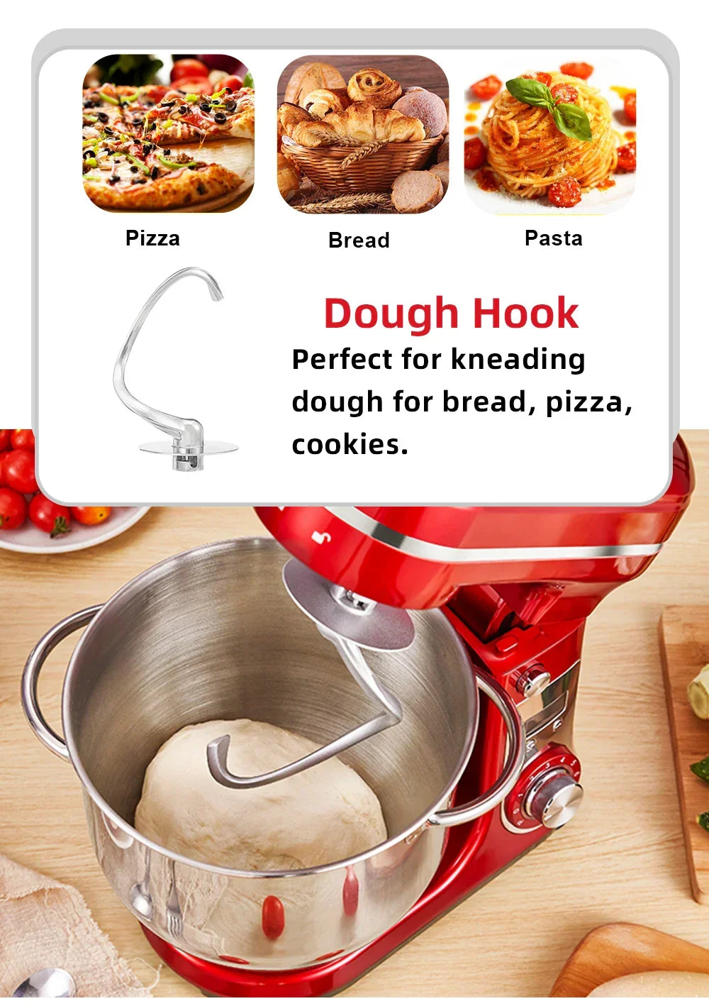 BioloMix Kitchen Food Stand Mixer, Blender, Quiet Motor, Cream Egg Whisk, Whip Dough Kneader, 6-Speed, 1200 W, 6 L, DC Peaceful Pleasures Health and Wellness