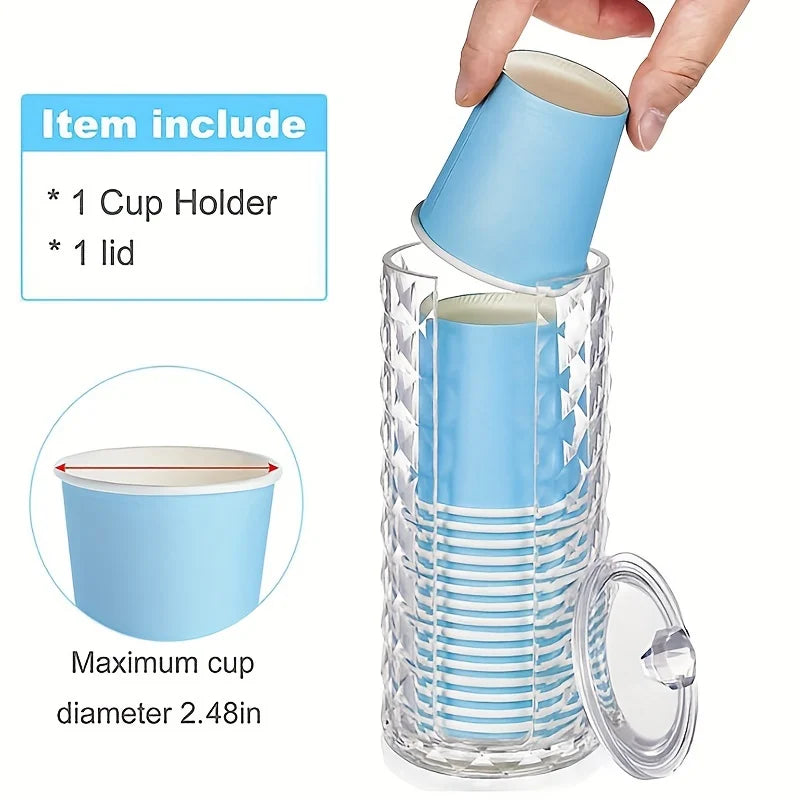 Clear Acrylic Bathroom Cup Dispenser – Diamond Grain Mouthwash Cup Holder for 3 oz Cups