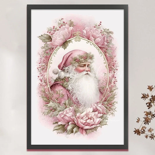 Pink Santa Cross Stitch Kit – 14CT Cotton Thread 45x65cm Peaceful Pleasures Health and Wellness france