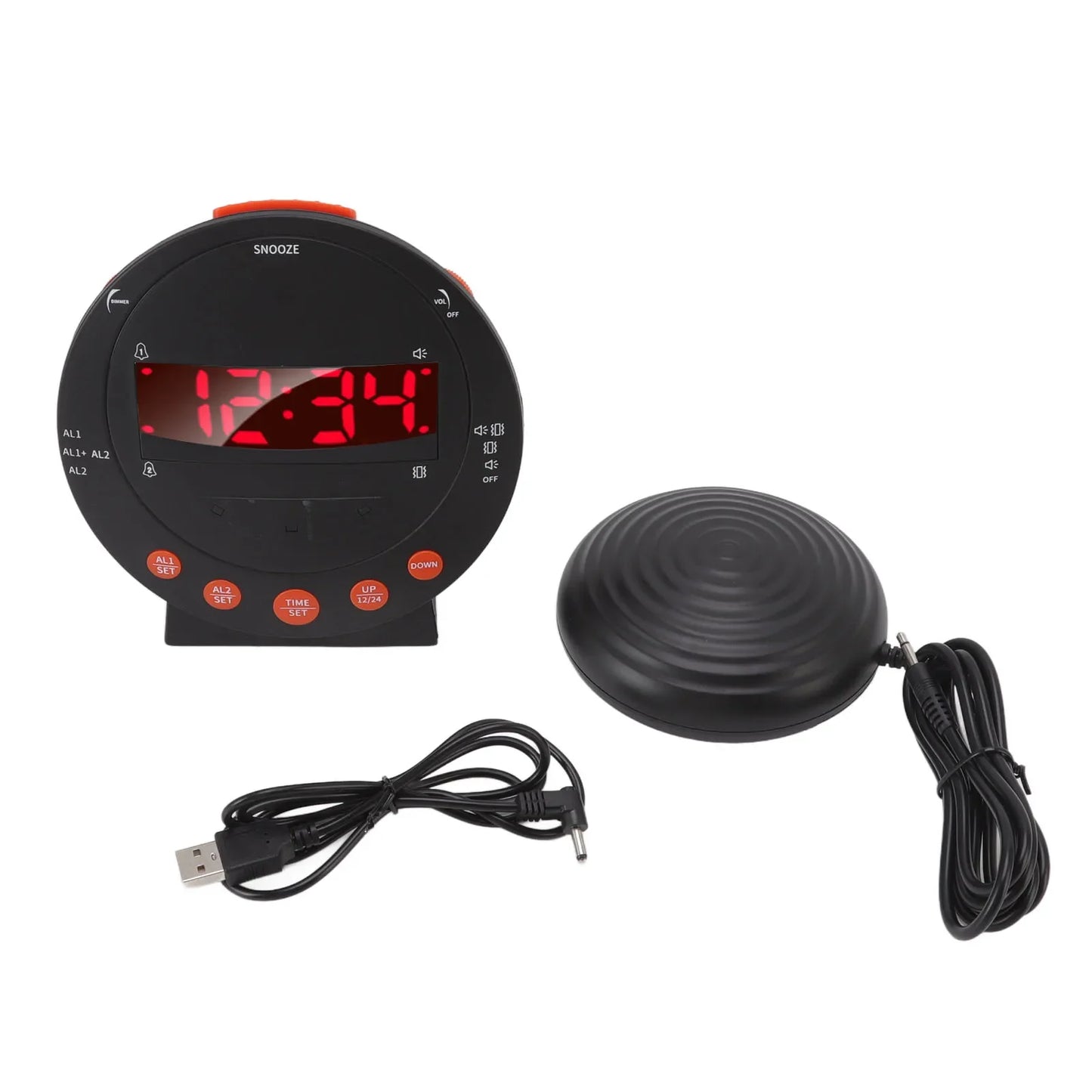 Alarm Clock Shaker 110 Decibels Red Flashing Light Extra Student Elder