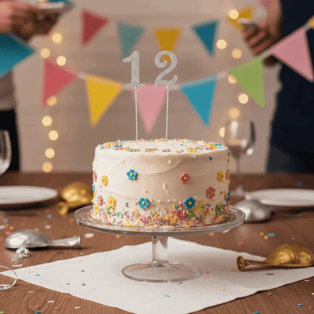 Rhinestone Number Cake Topper – Glitter Silver Birthday Set