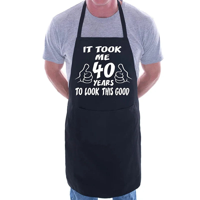 Funny 40th Birthday BBQ Apron – "40 Years to Look This Good" Novelty BBQ Apron Peaceful Pleasures Health and Wellness 40th apron
