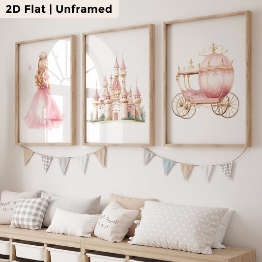 3-Piece Pink Princess Castle Canvas Wall Art Print | Kids Decor Canvas Wall Art Set Peaceful Pleasures Health and Wellness GP147-3pcs 60x80cm Unframed