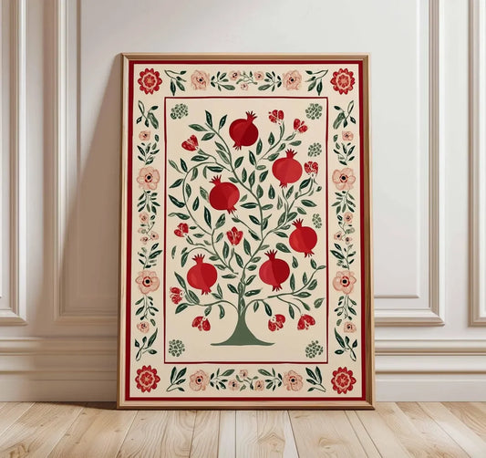 Pomegranate Tree Canvas Wall Art | Botanical Folk Art Print Canvas Wall Art Peaceful Pleasures Health and Wellness TR12283 40x50cm Unframed