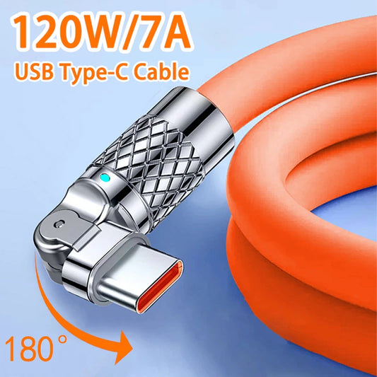 120W USB-C 180° Elbow Fast Charge Cable | Gaming 1/1.5/2M USB-C Charging Cable Peaceful Pleasures Health and Wellness