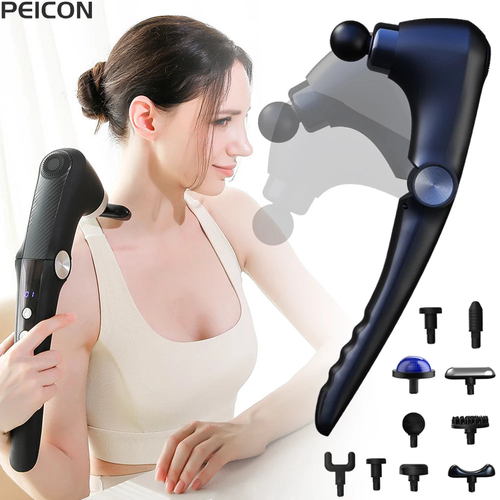 Fascia Massage Gun Shoulder Massager Electric Muscle Massage Machine High Frequency Back Waist Body Massage with Extended Handle Peaceful Pleasures Health and Wellness