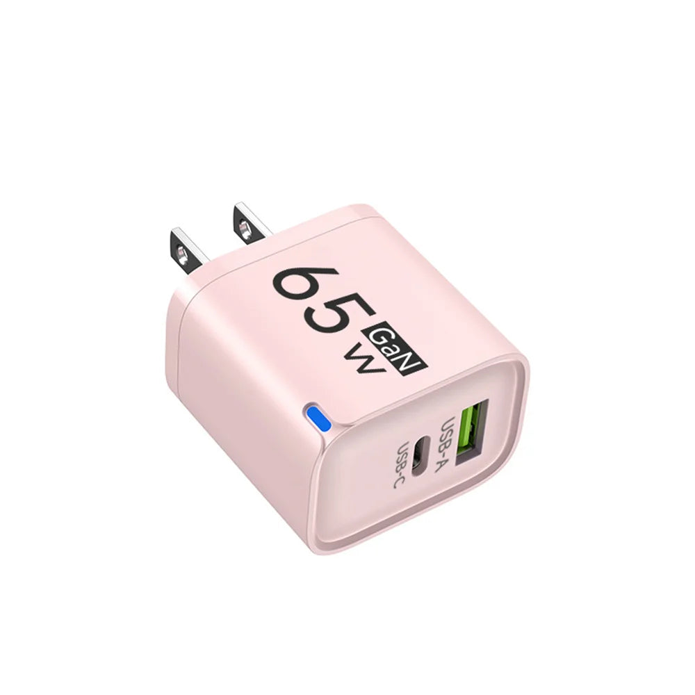 65W GaN Fast Charger 3-Port USB-C PD QC 3.0 Wall Charger