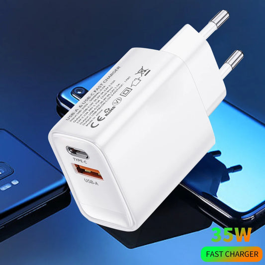 35W Dual Port USB C Fast Charger, Type C USB A QC PD Wall Adapter, EU/US Plug for iPhone 15 14 Xiaomi Samsung Oneplus Phones Peaceful Pleasures Health and Wellness