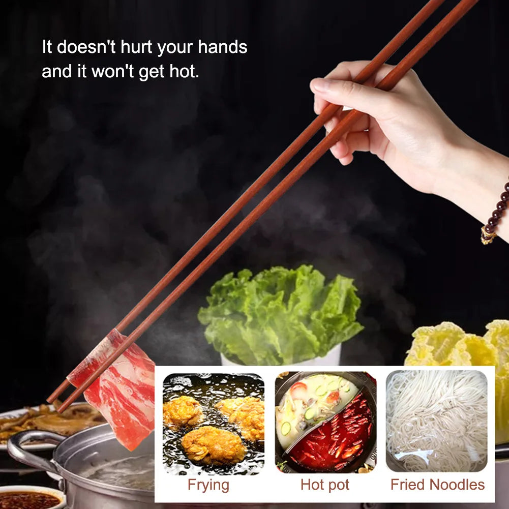 Long Wooden Chinese Chopsticks Hot Pot Kitchen Frying Chopsticks Premium Wenge Wood Extra Long Kitchen Cooking Chopsticks Peaceful Pleasures Health and Wellness
