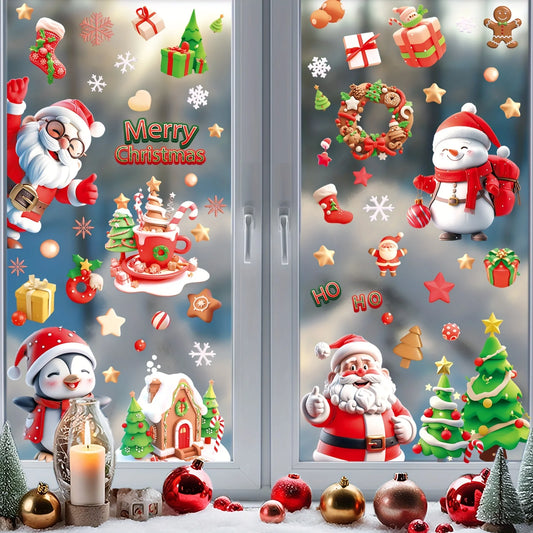 9 Sheets 72 Santa Snowman Glass Stickers Christmas Tree Refrigerator Peaceful Pleasures Health and Wellness