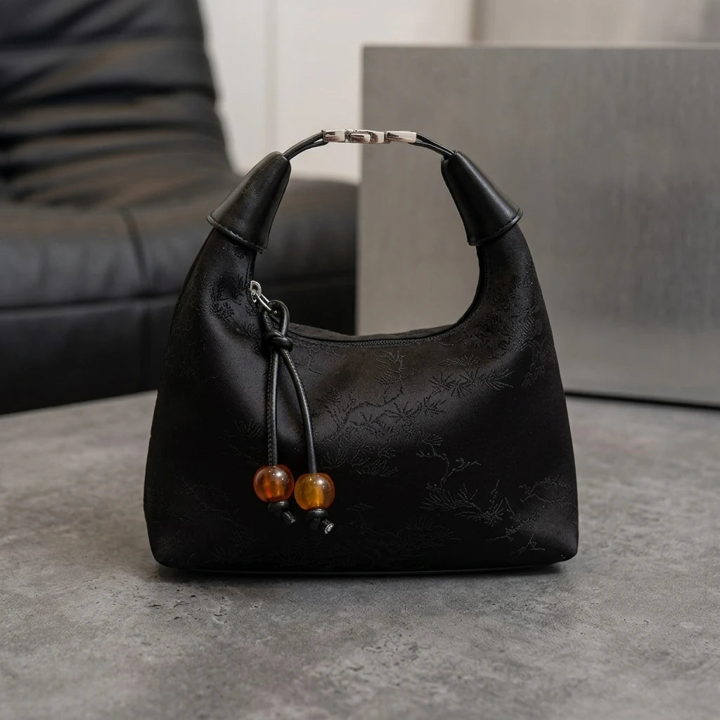 Embroidered Pea-Shaped Handbag For Women With Adjustable Strap And Traditional Design Peaceful Pleasures Health and Wellness