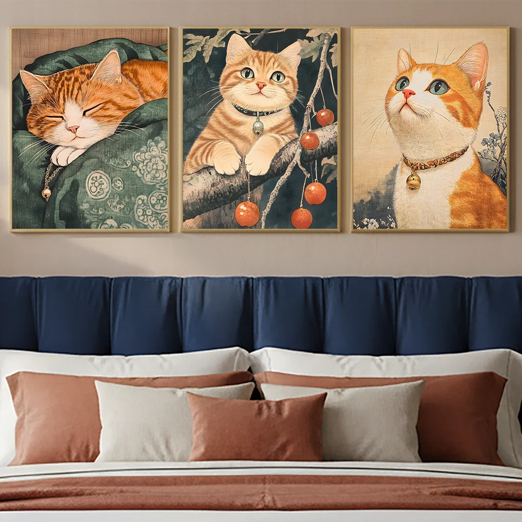 Orange Tabby Cat Canvas Wall Art | Nordic Vintage Animal Poster Canvas Wall Art Peaceful Pleasures Health and Wellness