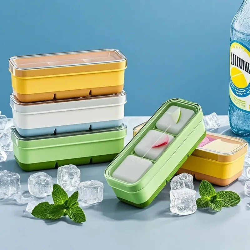 3-Compartment Silicone Ice Cube Tray with Lid – BPA Free