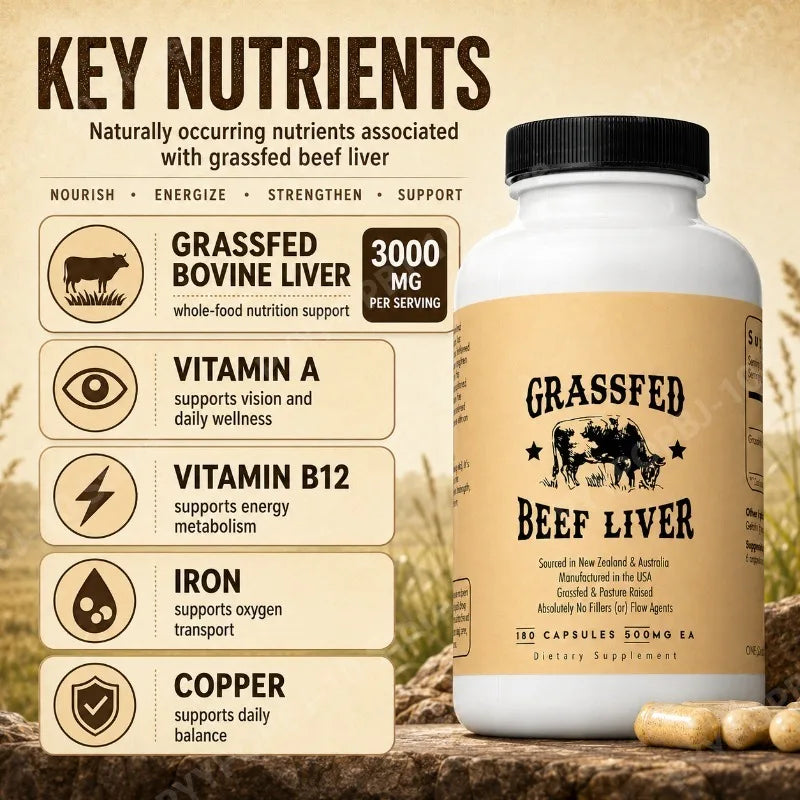 Grass Fed Beef Liver Capsules 180ct | 3000mg Per Serving