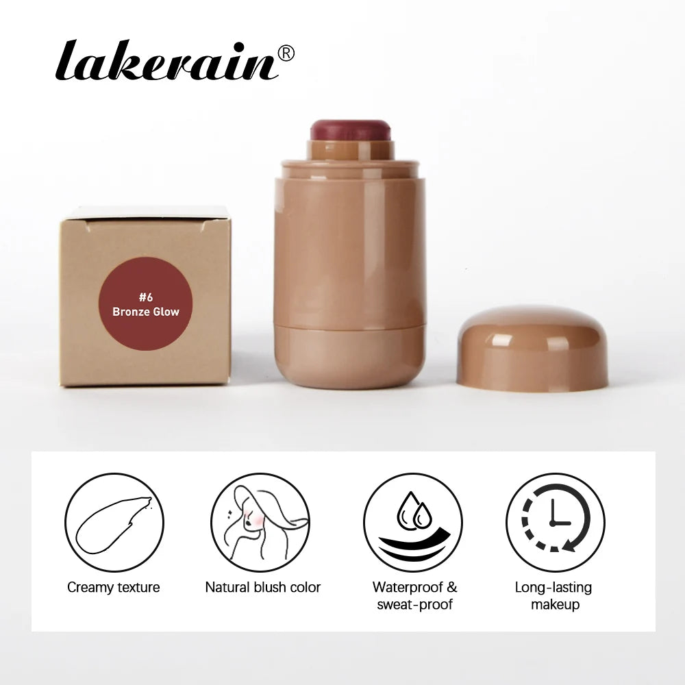 Lakerain 3in1 Cheek Lip Tinted Moistured Blush Stick Waterproof Easy Color Rouge Silky Smooth Blusher Cream Matte Contour Makeup Peaceful Pleasures Health and Wellness