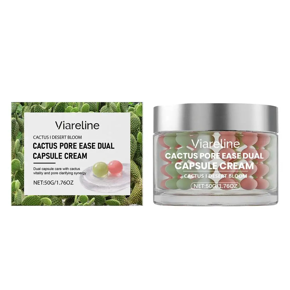 50g Soothing Nourishing Double-effect Capsule Cream Reduce Puffiness Shrinks Pore Clarifying Cactus Pore Ease Dual Capsule Cream Peaceful Pleasures Health and Wellness 50g