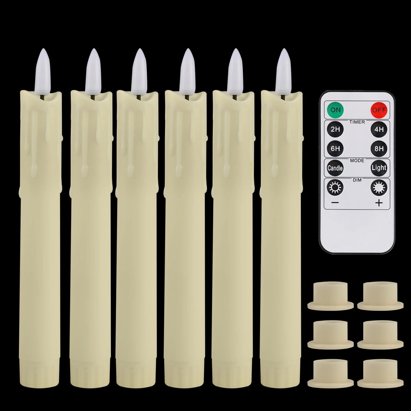Pack of 6/12/24pc LED Flameless Flickering Taper Candles with Remote Ivory Candlesticks for Xmas Wedding Fireplace Decoration Peaceful Pleasures Health and Wellness Ivory