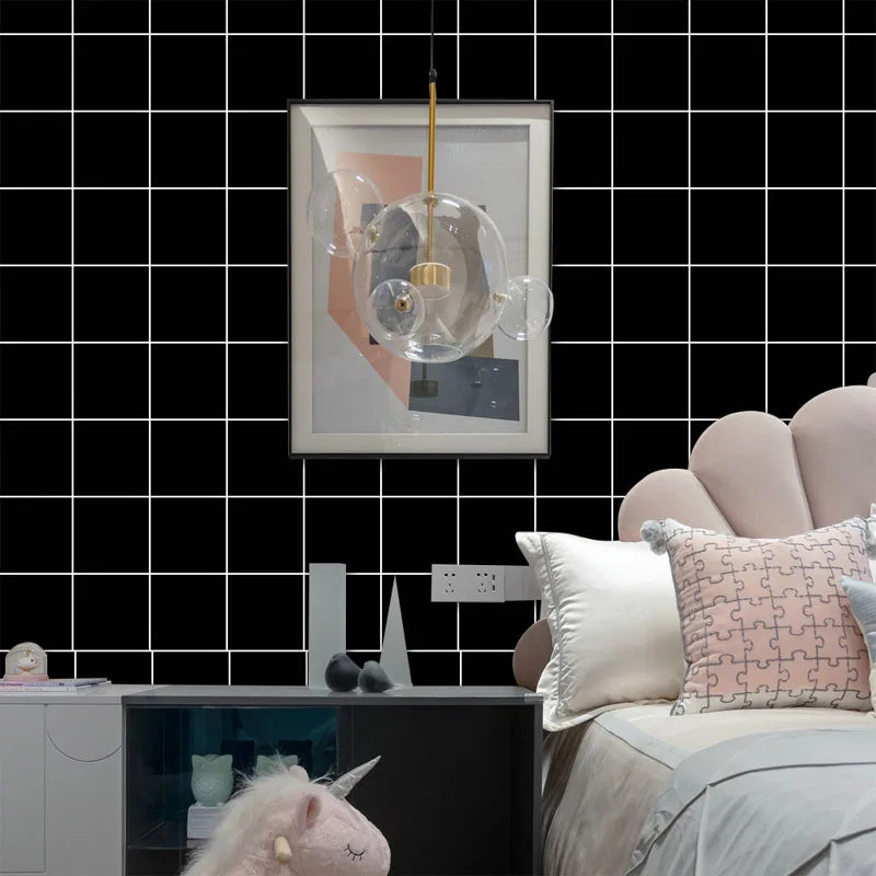 Black Grid Peel & Stick Wallpaper – Waterproof PVC 40cm Roll