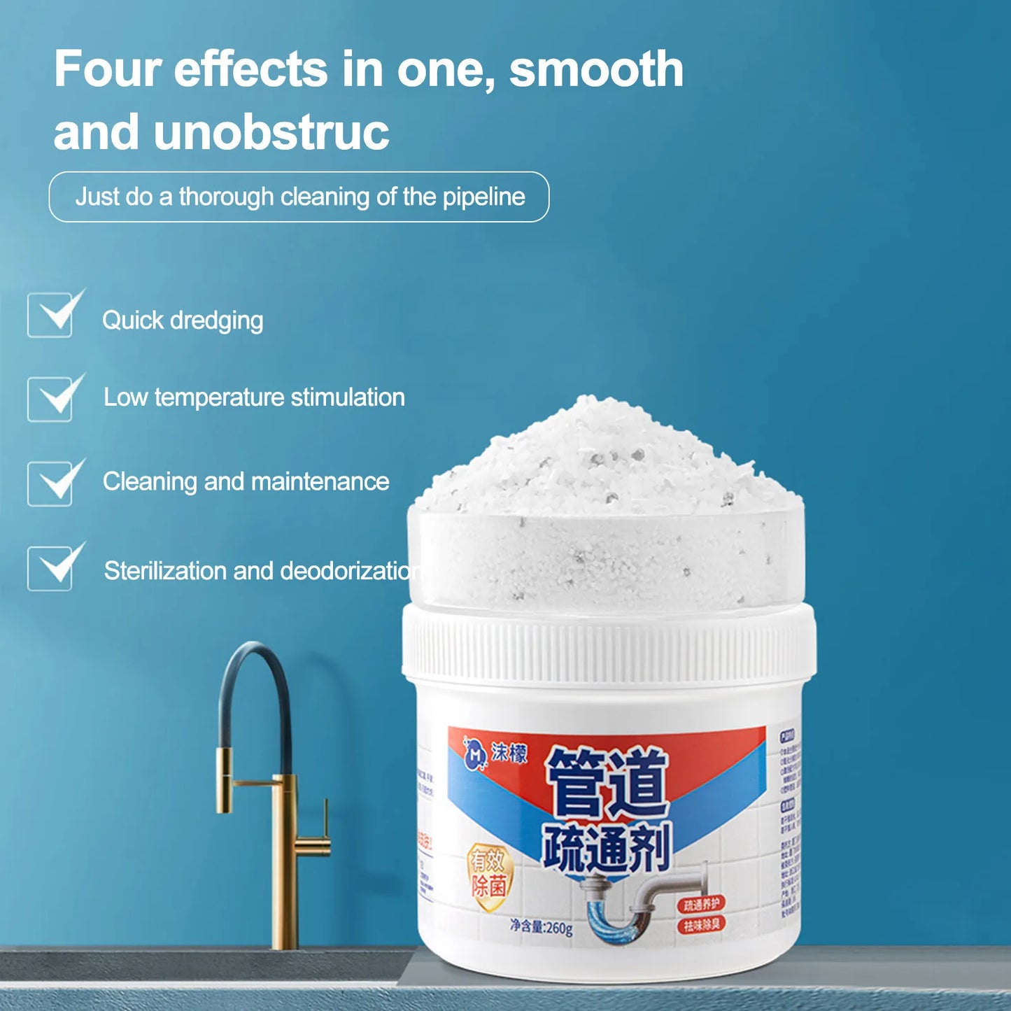 260g Strong Drain Cleaners Drain Wash Basin Pipe Dredging Agent Cleaning Powder Kitchen Water Sewer Toilet Cleaning Deodorant Peaceful Pleasures Health and Wellness