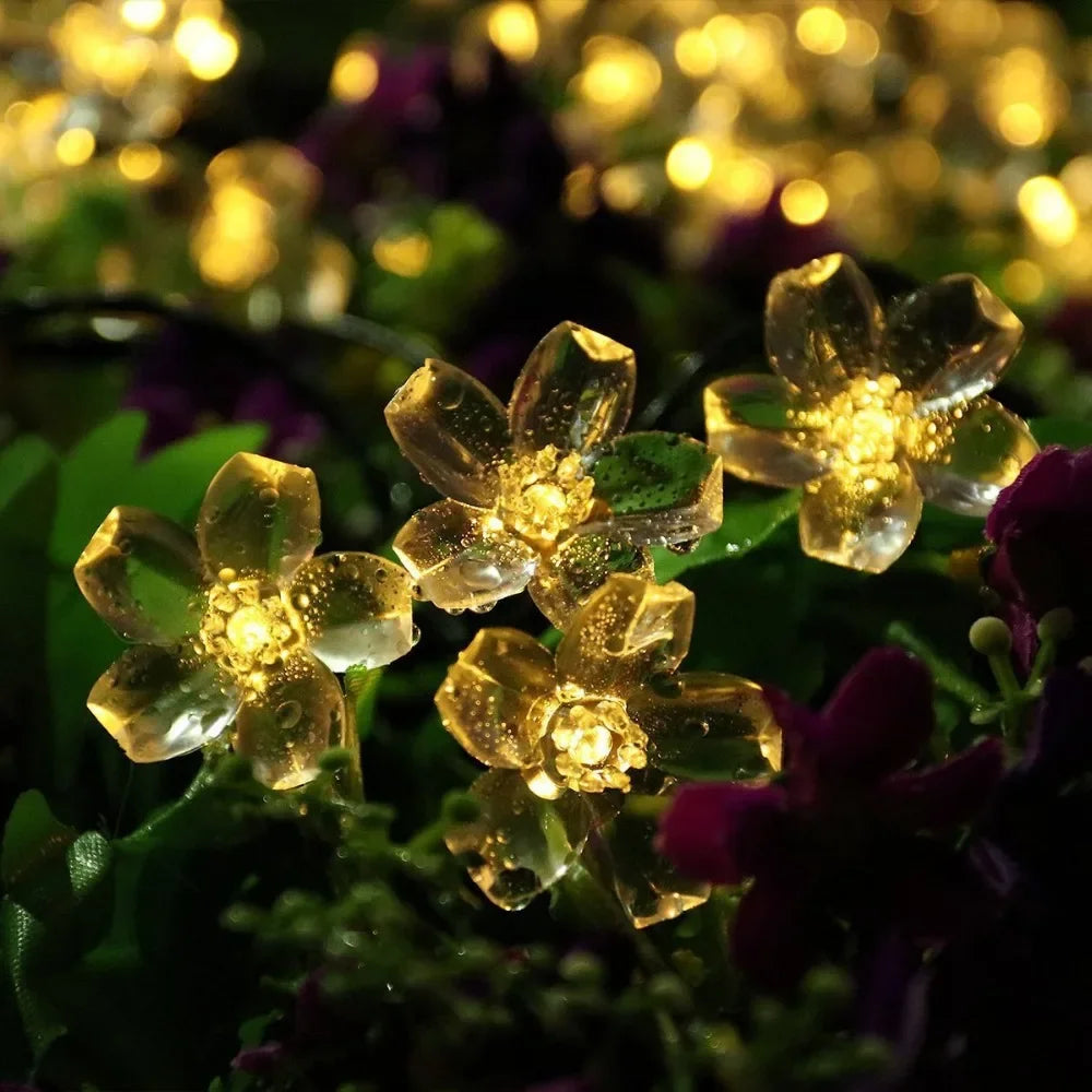 Solar Cherry Flower String Lights 20m IP65 Waterproof Garden