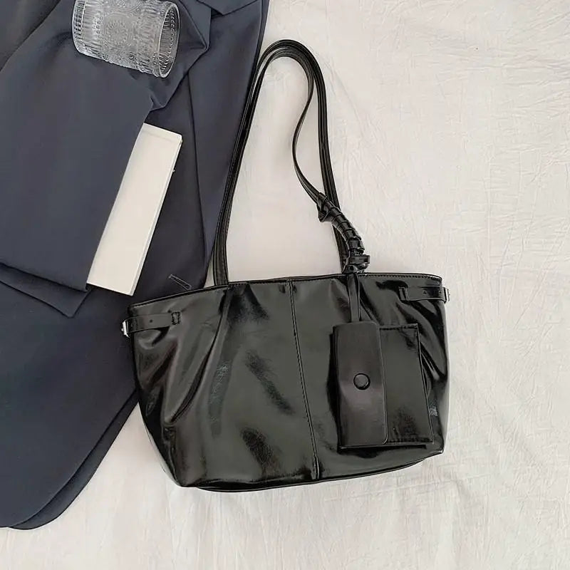 Korean Large Tote Bag with Coin Purse – PU Leather Shoulder Bag