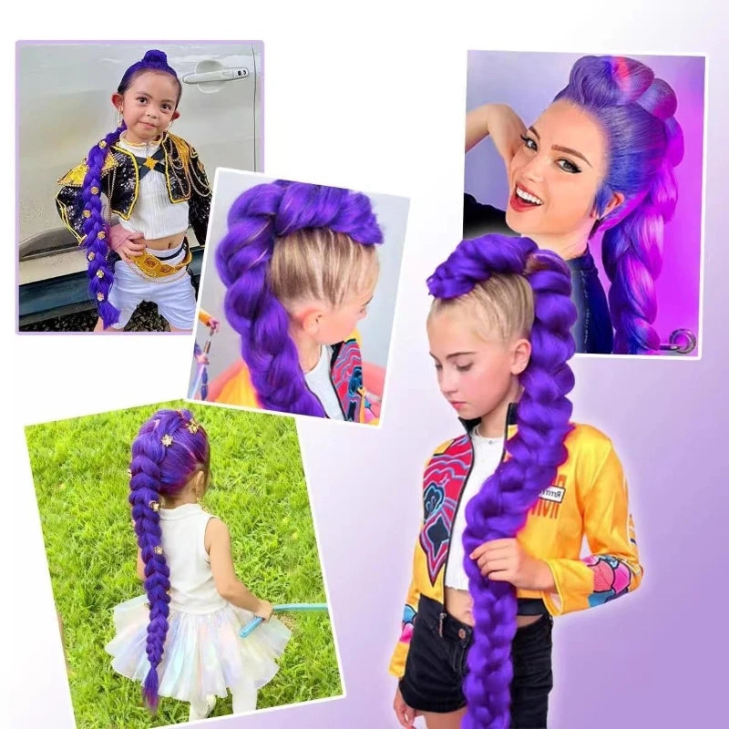 fashion Performance hair accessory ponytail 32 inch long purple braided wig shining metallic texture children's holiday outfit Peaceful Pleasures Health and Wellness