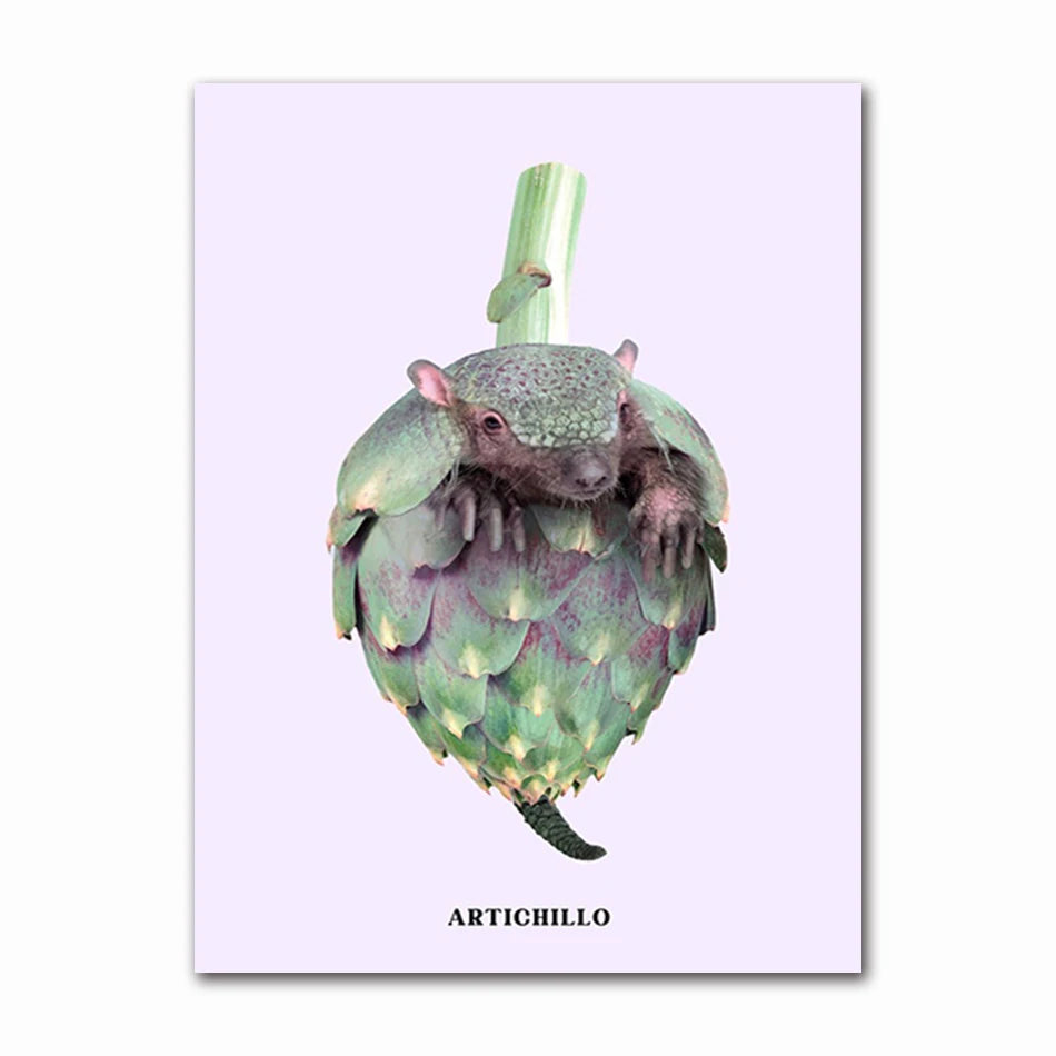 Funny Fruit Animal Canvas Wall Art | Kitchen & Living Room Decor