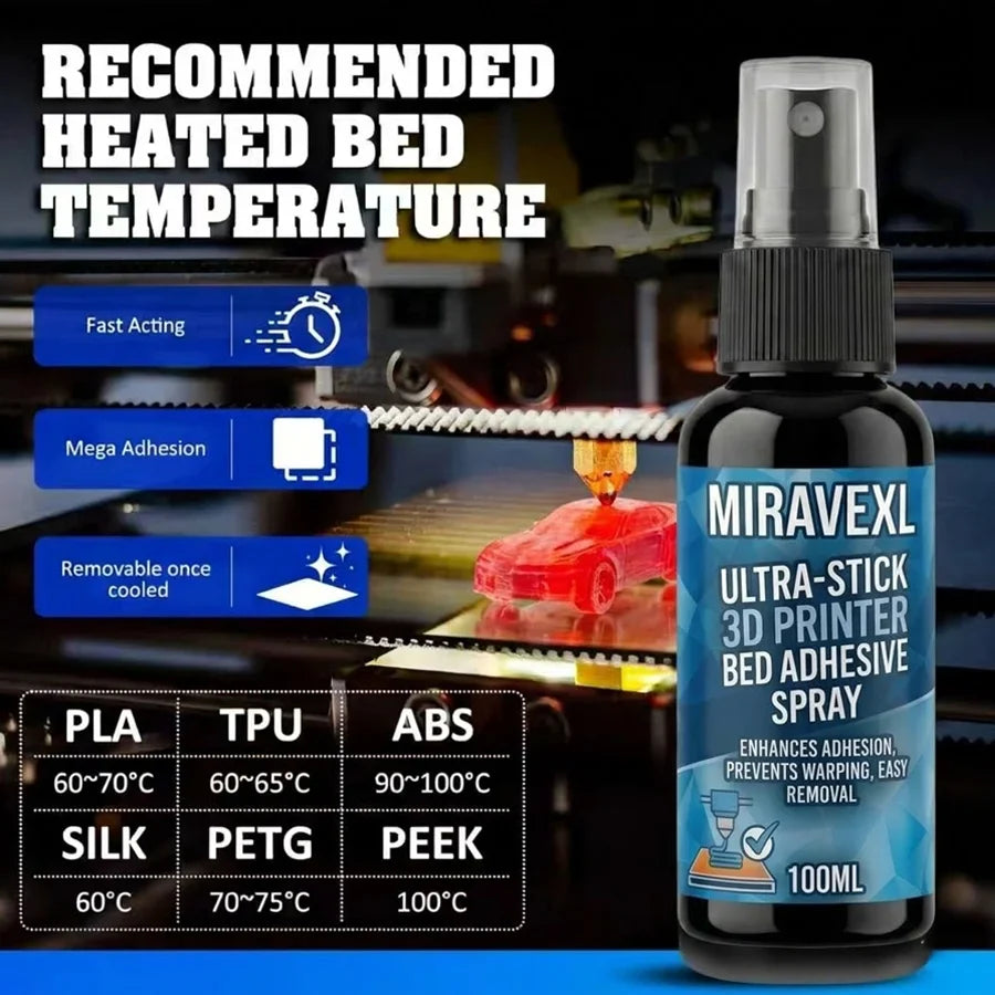 MIRAVEXL 100ml 3D Printer Bed Adhesive Spray – PLA ABS PETG TPU
